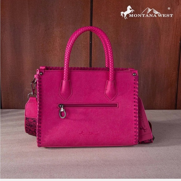 Montana West Fuchsia Floral Satchel - Picture 2 of 6